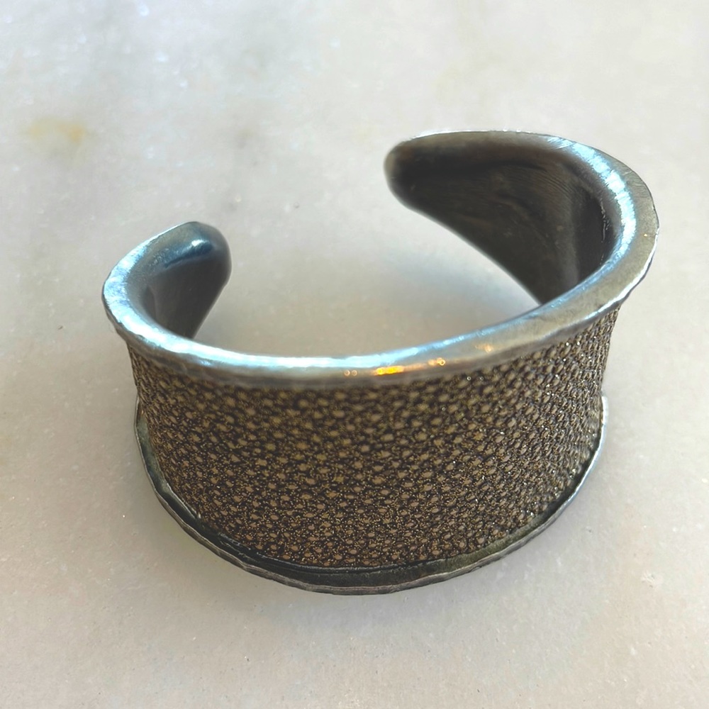 Silver and metallic leather cuff